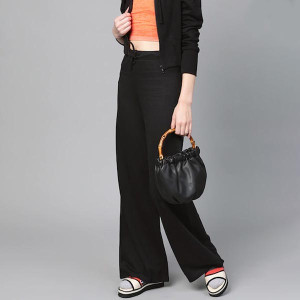 Women Black Regular Fit Solid Wide Leg Track Pants